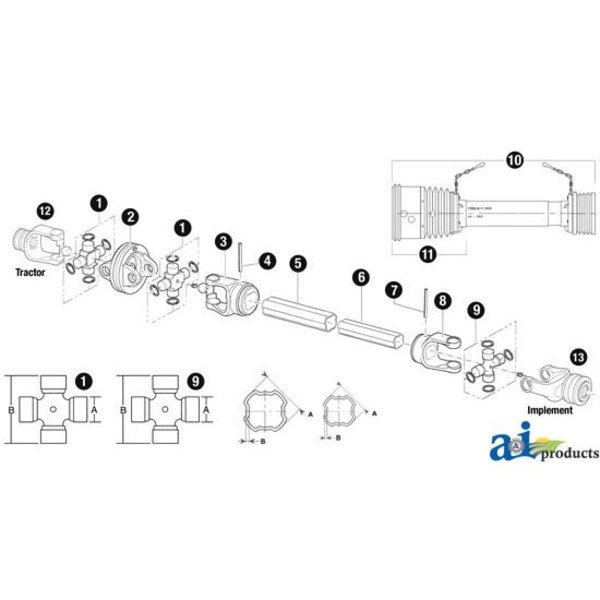 A & I Products Implement Yoke, Splined 1 3/8" - 6 Spline w/ Tappered Pin 4" x3" x6" A-BP5090G0360